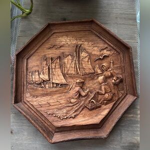 Vintage Hand Carved Wooden Decor Boats Lighthouse